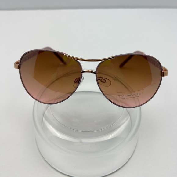 TAHARI AVIATOR 100% UV PROTECT SUNGLASSES,GOLD METAL FRAME, PINK ACCENT ON SIDES - Picture 1 of 11